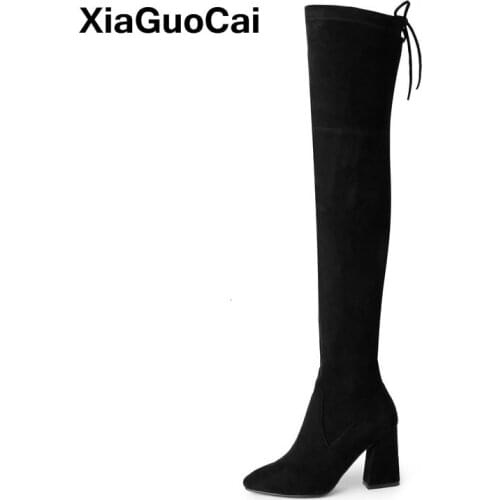 Autumn Winter Women Shoes Long Over-the-Knee Boots Woman Sexy Slim Footwear Flock Pointed Toe Stretch Boots Dropshipping