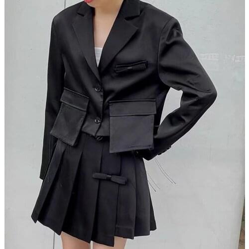 Korean Fashion Two Piece Set 2021 Autumn Winter Vintage Plaid Blazer+draped Mini Skirt Two Piece Outfits Elegant Bow Clothes