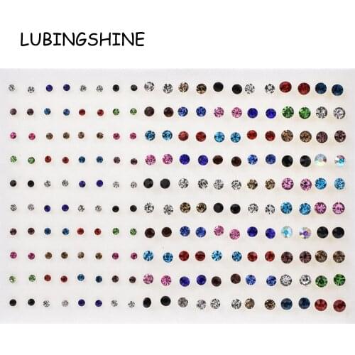 100 Pair/lot Women Round Crystal Small Stud Earrings Set Girl Child Baby Plastic Glue Stick Earring Jewelry Friend Birthday Gift