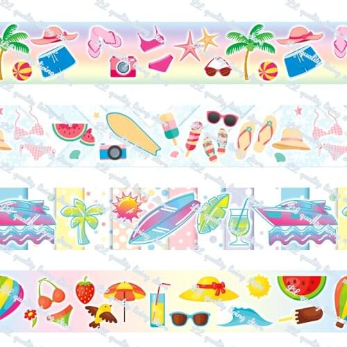 16-75MM Summer Pattern printed Grosgrain Ribbon 50 Yards/Roll Tape Clothing Bakery Hairbow Gift Wrapping Accessory Hairbow Head