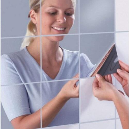 16pcs Squares Mirror Wall Sticker Waterproof Self-adhesive Mirrors Surface TV Backdrop Kitchen Bathroom Decoration 15x15cm