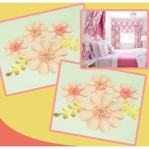 2018 DIY Giant Paper Flowers Backdrop Full Kits 4PCS + Leaves 2PCS Baby Nursery Decor Bedrooms Wall Paper With Video Tutorials