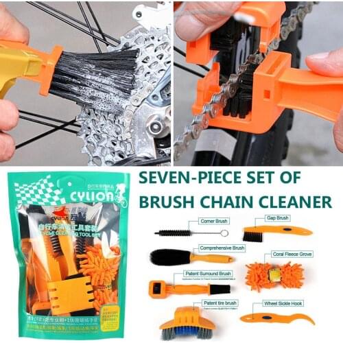 7 PCS Bike Chain Cleaner Clean Machine Brushes Cycling Cleaning Kit Bicycle Brush Maintenance Tool for Mountain, Road, City, BMX