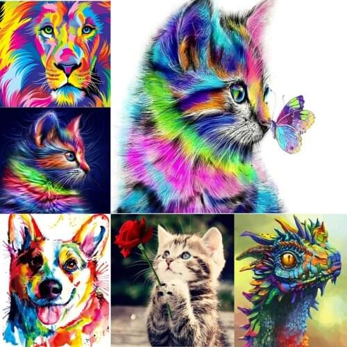 5D DIY Diamond Painting Animal Cat Tiger Dog Embroidery Mosaic Stickers Home Decoration Handmade Wall Stickers Christmas Gifts