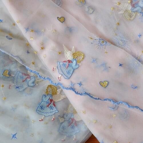 White Pink Blue Angel Beautiful Doll Skirt Lace Fabric Girls Dress Curtain fabric