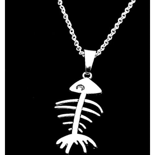 New Chain Fish Skeleton Necklaces Fish Bone Cross Choker Necklaces for Women Animal Jewelry Girl Gifts Trinkets 40*20mm