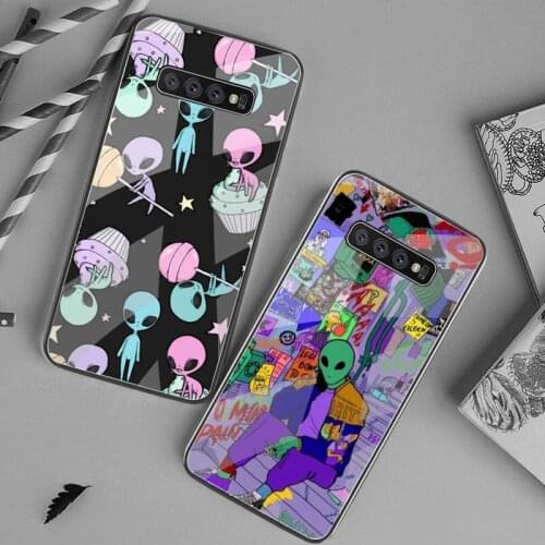 Cartoon alien space Phone Case Tempered Glass For Samsung S20 Plus S7 S8 S9 S10 Plus Note 8 9 10 Plus