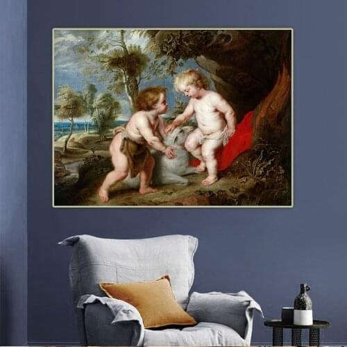 Citon Peter Paul Rubens《Little Christ and John the Baptist》Canvas Art Oil Painting Artwork Decorative Wall Decor Home Decoration