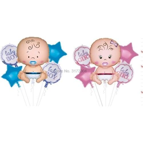 DHL 200set 5Pcs/set Baby 1st Birthday Party Balloons Set Pink Blue Number Foil Air Balls Decorations Craft Toy 32 inch