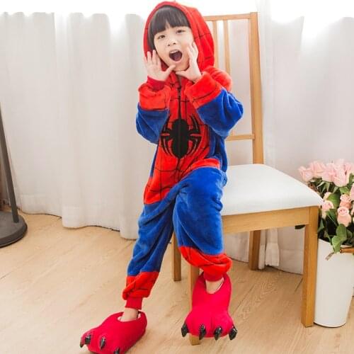 Flannel Animal Children Pajamas Set Winter Hooded Anime Unicorn Cartoon Pyjamas For Boy Girls Sleepwear Cosplay Onesies Jumpsuit
