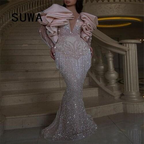 Bling Sequins Tassel Patchwork Elegant Womens Dresses Evening High-End Embroidery Annual Meeting Party And Wedding Gowns