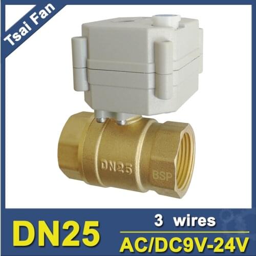 BSP/NPT 1'' DC/AC9V-24V 3/7 Wires On/Off 5 Sec Electric Brass Ball Valve DN25 Motorized Valve TF25-B2-B For Water Control