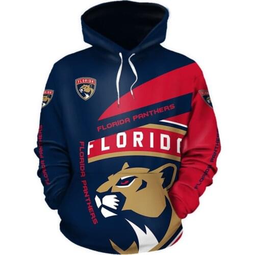Florida Mens Fashion 3D Hoodie Blue red stitching brown leopard print Panthers Cool outdoor sweatshirt