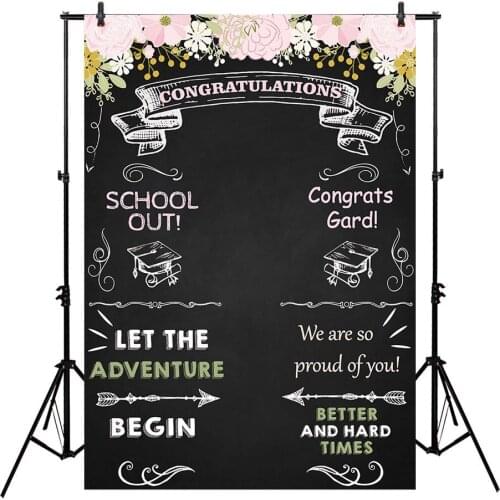 Congratulate Graduation Backdrop Class of Congrats Grad Floral Chalkboard for College Prom Pictures Candy Table Dessert Party
