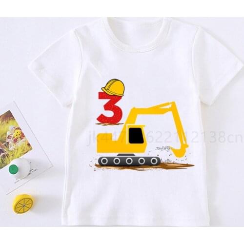 Baby Kids Cartoon Excavator Birthday Number Name Print T Shirt Children Birthday T-shirts Boy&Girl Funny Gift Tshirt Present