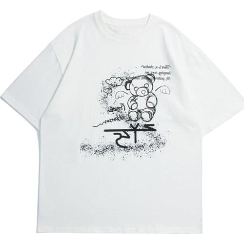 Streetwear Harajuku Hip Hop Tshirts Men Summer Graffiti Bear Print Short Sleeve T-Shirts Casual Cotton Loose Tees Tops