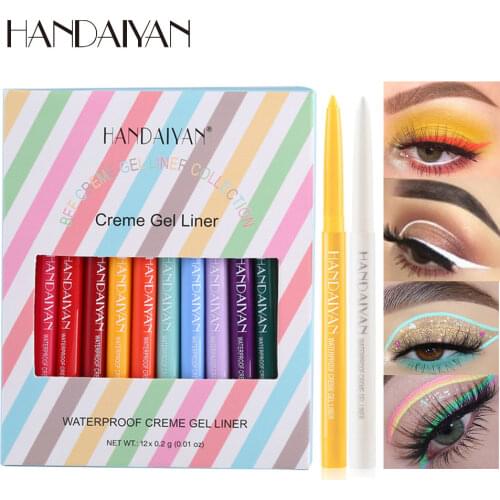 HANDAIYAN Color Eyeliner Gel Pencil 12 Colors/box Matte Colored Eye Liner Pen Makeup White Orange Colorful Cosmetics Waterproof