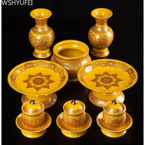 Buddha Hall Offer Table Ceramics Fruit Dish Oil Lamp Creativity Home Decoration Craft Traditional Buddhism Worship Supplies