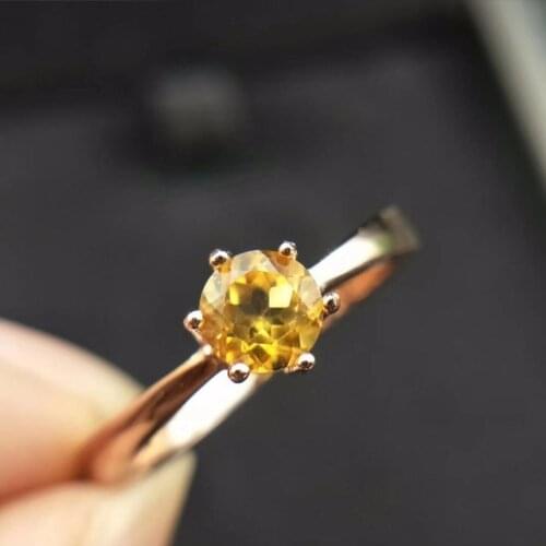 Natural citrine gemstone ring 5mm*5mm natural citrine silver ring solid 925 sterling silver yellow crystal ring