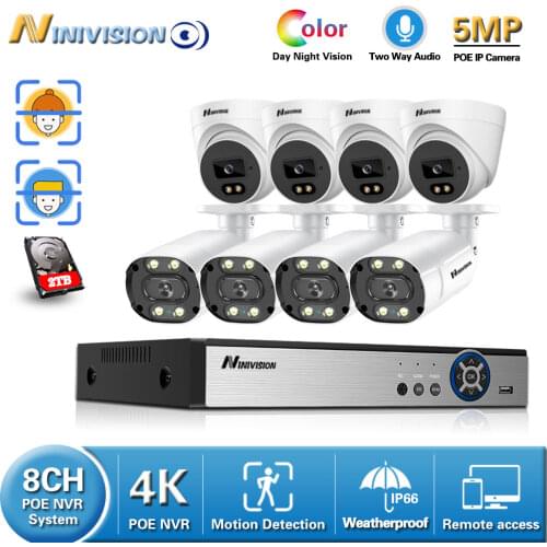 H.265 8CH 4CH 4K POE NVR Kit CCTV Security System Two Way Audio Color Night Vision Outdoor P2P Video Surveillance Camera Set