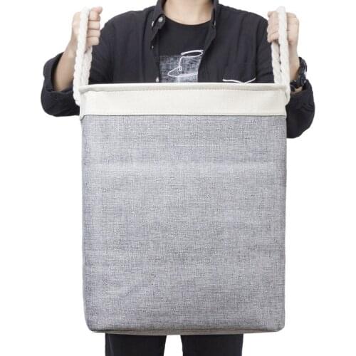 65L Cotton Linen Laundry Basket Square Laundry Basket Folding Home Organizer Storage Bucket with Handles 42*31*50cm