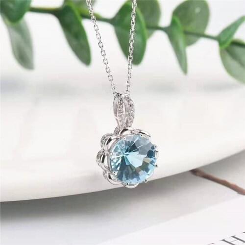 New beautiful natural Topaz 10mm sky blue pendant 925 silver silver 925 jewelry necklace pendant sterling stone flower