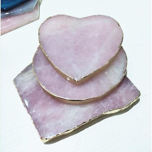Quartz slice Natural gilded edge rose crystal Slices Coasters GemStone Beverage Cup Mat healing