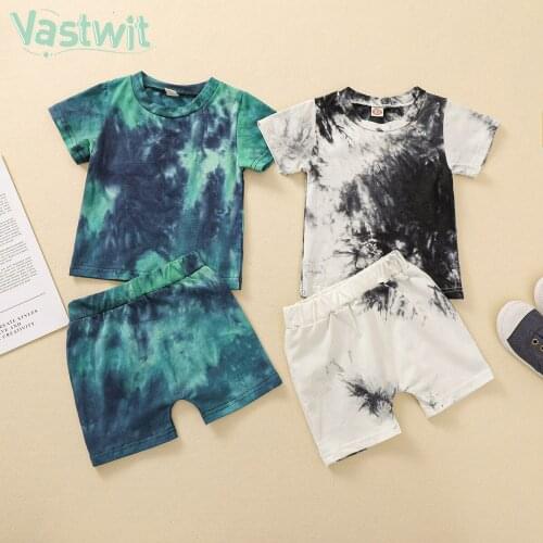 Summer Toddler Kids Boys Girls Clothes Tracksuit Sets Colorful Tie-dye Printed Short Sleeve T-shirt Tops Shorts Casual Outfits
