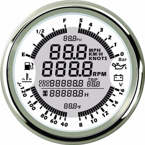 DN85mm 6 in 1 Multi-functional Gauge Meter GPS Speedometer Tachometer Hour Water Temp Fuel Level Oil Pressure Voltmeter 12V 5BAR