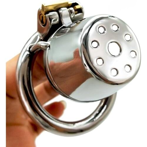 FAAK male chastity cage stainless steel metal cock cage penis lock device Shower shape cock ring flirting sex toys for men