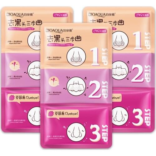 3 Step Kit Nose Strips Remove Blackhead Acne Remover Black Head Nose Sticker Deep Cleansing Treatment
