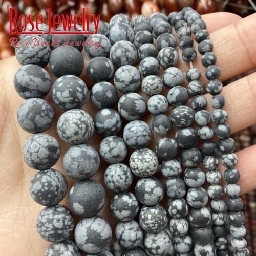 Natural Matte Snowflake Obsidian Jaspers Beads 4/6/8/10/12mm Loose Stone Beads for Jewelry Making DIY Bracelet 15" Mineral Beads