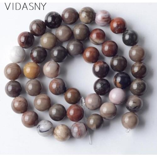 Natural Mineral Stone Wood Fossil Jades Round Beads For Jewelry Making 6 8 10mm Needlework Beads Diy Bracelets 15'' Wholesale