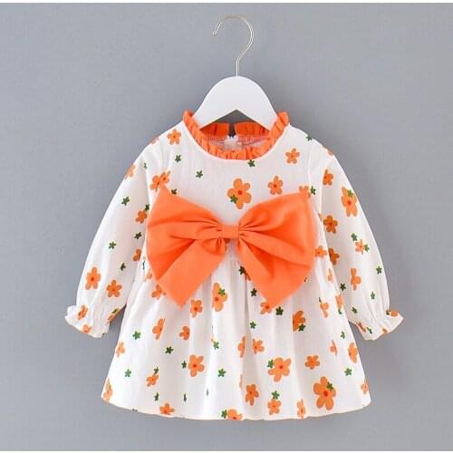 New Baby Girls Dresses Kids Long Sleeve Autumn Clothes Floral Printed Big Bow Ruffle Lovely Princess Tutu Dress Children Outfits