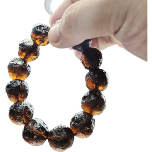 1pcs Charming A+100% Natural Moldavite Green aerolites Czech Crystal Stone Raw Stone Grinding 14-17mm Bead Meteorite Bracelet