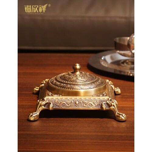 All Copper Ashtray European Luxury High-End Home Decorations Living Room Office Gift Decoration