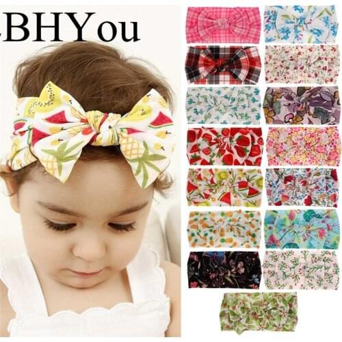 24 pcs/lot Spring Summer Floral Prints Bows Nylon Headbands,Knot Bow Wide Nylon Headband,Newborn Baby Turban Headwraps Headwears