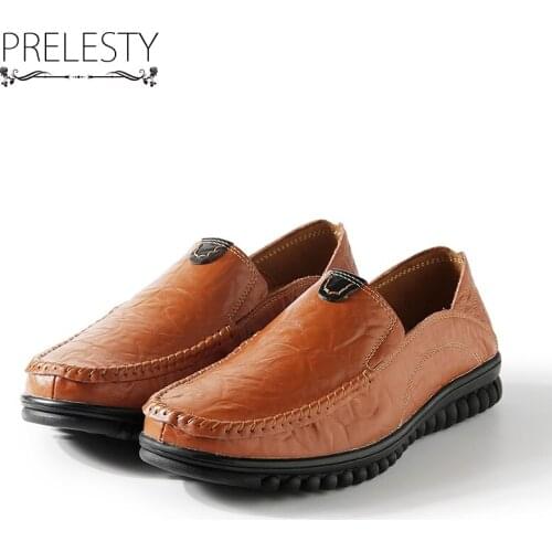 Prelesty Big Size 38-46 Genuine Leather Men Flats Shoes Handmade Men Casual Shoes Moccasins For Men Zapatos Hombre Smart
