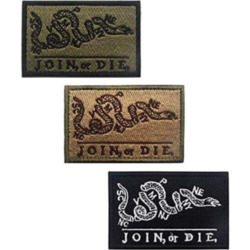 Join Or Die Embroidery Patch Military Tactical Badge Emblem Applique Hook&Loop Fastener Patches for Clothes Backpack Accessories