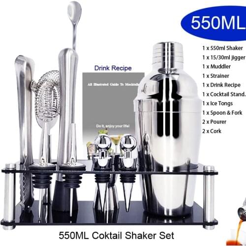 Professional Bartender Set 11Pcs Cocktail Shaker Set Hand Shaker Drink Fancy Jug Wine Mixer Party Bar Set With Wine Rack
