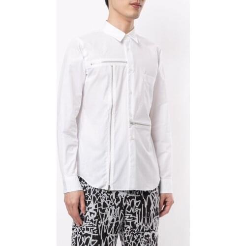 S-6XL 2021 New Men Womens clothing Hair Stylist Zipper inlaid poplin Long Sleeve Shirt Plus size costumes