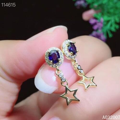 KJJEAXCMY fine jewelry 925 sterling silver inlaid natural sapphire ear studs classic ladies earrings support testing