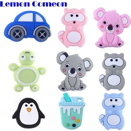 Lemon Comeon Food Grade Silicone Beads 5pc/lot Car Tortoise Mini Silicone Teether Accessories Ice Cream Chewing Gum Teething Toy