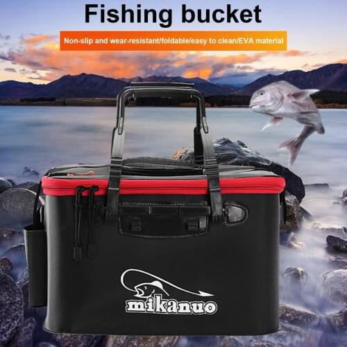 Collapsible Live Fish Bucket Thicken Wear-resistant Fishing Water Bucket Live Fish Container Side Pocket/Net Cover Travel Box