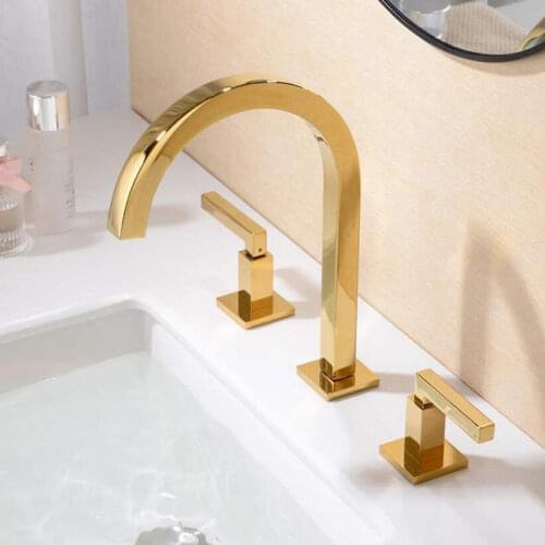 Basin Faucets Bathroom Sink Faucet Black/Gold Brass 3 Holes Double Handle Luxury Hot and Cold Mixer Water Bathbasin Bathtub Taps