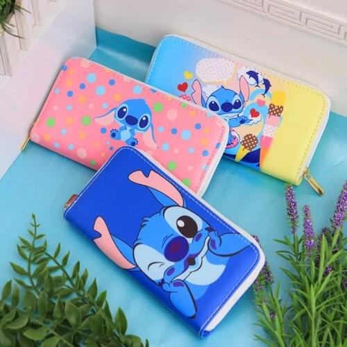 Disney Stitch Cartoon Coin Bag Kawaii Lovely Wallet Large Capacity Cartoon PU Girl Boy Card Storage Bag Coin Purse Holder Clutch