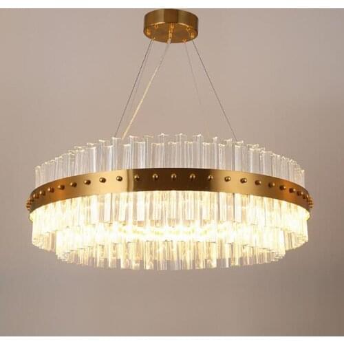 Living Room LED Chandelier Modern Luxury Crystal Lamp Double Glass Suspension Layer Dining Room Chandelier Lighting Gold