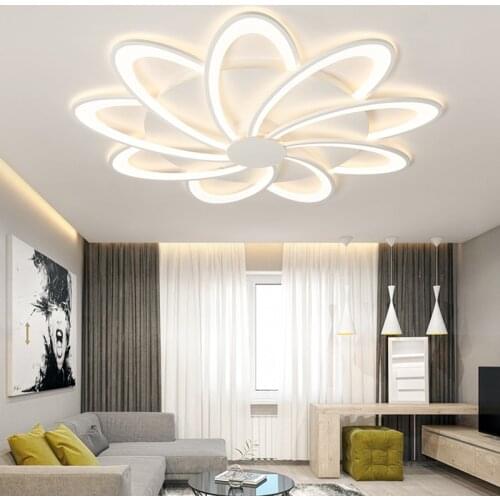Modern Design LED Ceiling Lamp for Living Room Dining Kitchen Bedroom White Hanging Lamp Acrylic Petals Chandeliers Luminaire