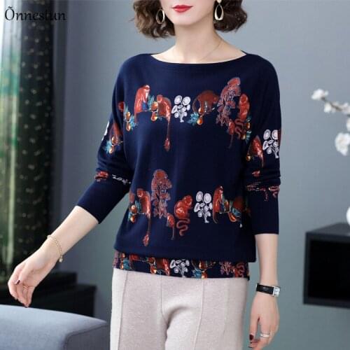 Print Sweater Women Spring Autumn New Pullover Womens Sweaters Pull Knitted Tops Plus Size Sweater For Woman
