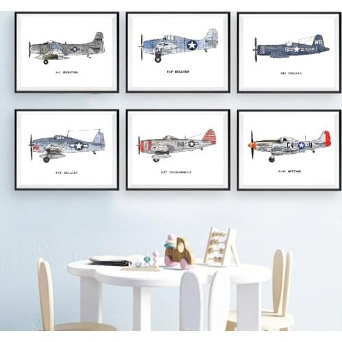 Nursery Decoration Vintage Airplane Watercolor Posters And Prints Airplane Kids Room Wall Art Canvas Painting Pictures Decor